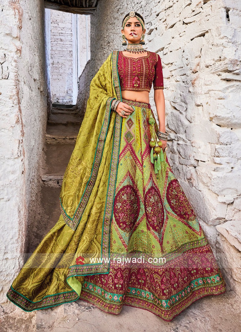Marvelous Parrot Green And Rani Pink Silk Lehenga Choli. #lehenga #lehengas  #weddingwear #bridal… | Designer lehenga choli, Simple lehenga choli, Party  wear lehenga