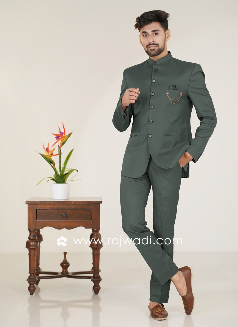 Green Jodhpuri Suit Imported Fabric