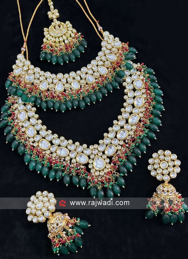 Buy Niscka Fulki Green Meenakari Traditional Kundan Necklace Set online