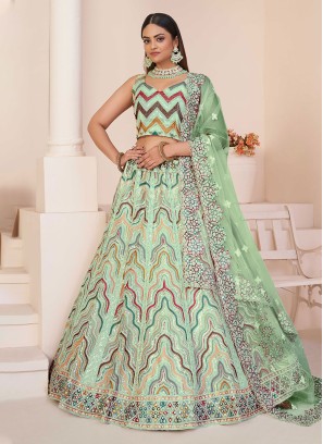 Wedding Wear Pista Green Embroidered Designer Lehenga Choli