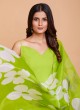 Lawn Green Festive Wear Anarkali Dress With Floral Dupatta