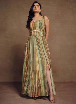 Multi Color Stripe Printed Designer Gown