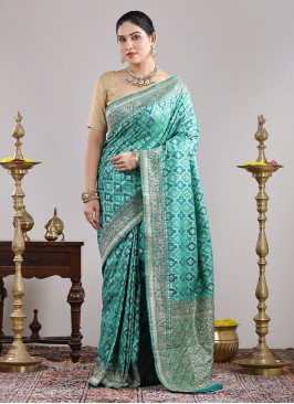 Green Shaded Banarasi Silk Saree With Weaving Moti