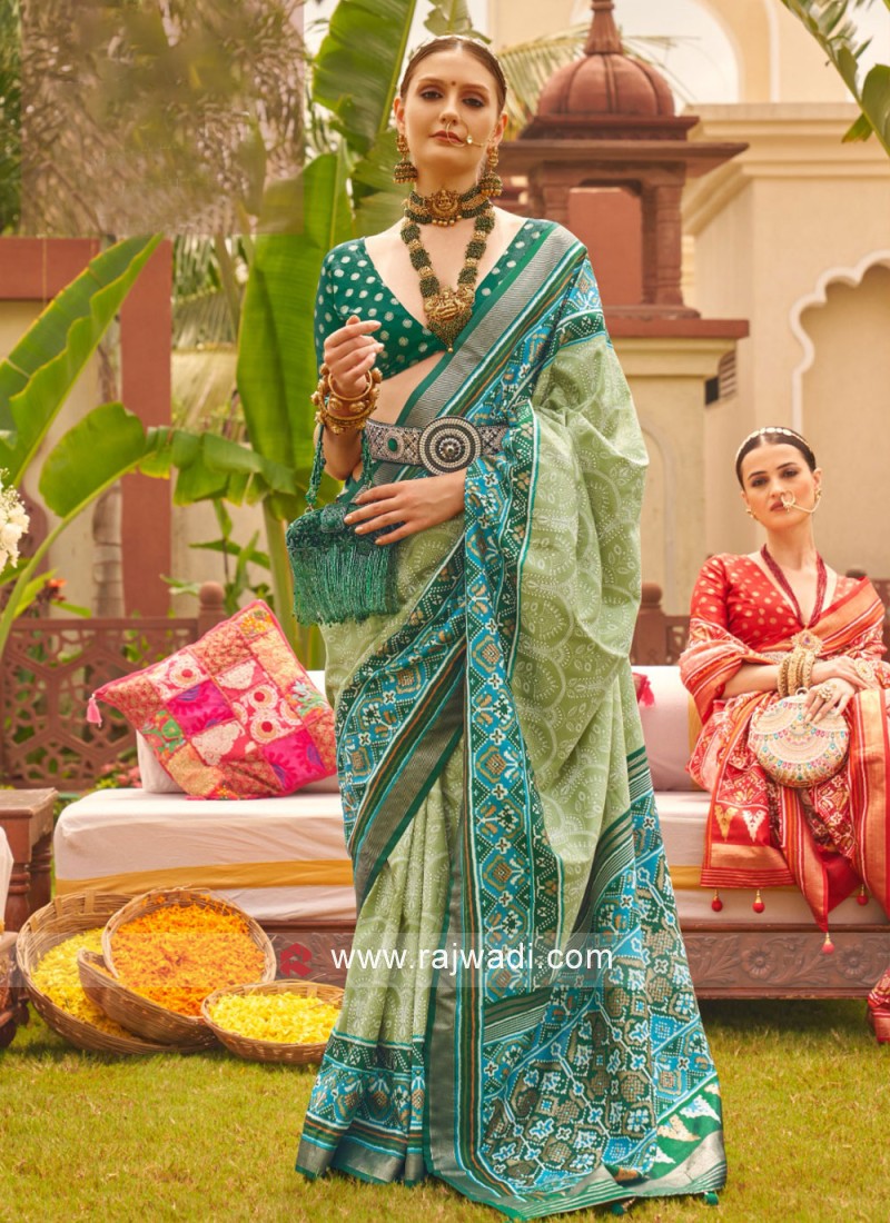 Purple & yellow half & half saree Mysore Silk Saree with checked & jaal  design, contrast pallu of intricate zari designs