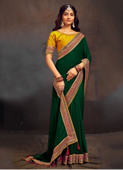 Green Artificial Silk Ceremonial Classic Saree