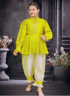 Green Yellow Silk Festive Wear Afghani Style Suit