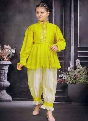 Green Yellow Silk Festive Wear Afghani Style Suit