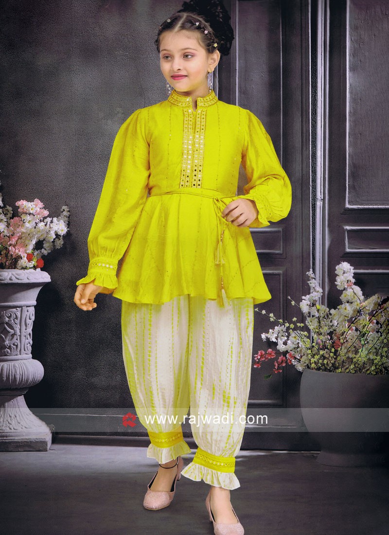 Green Yellow Silk Festive Wear Afghani Style Suit