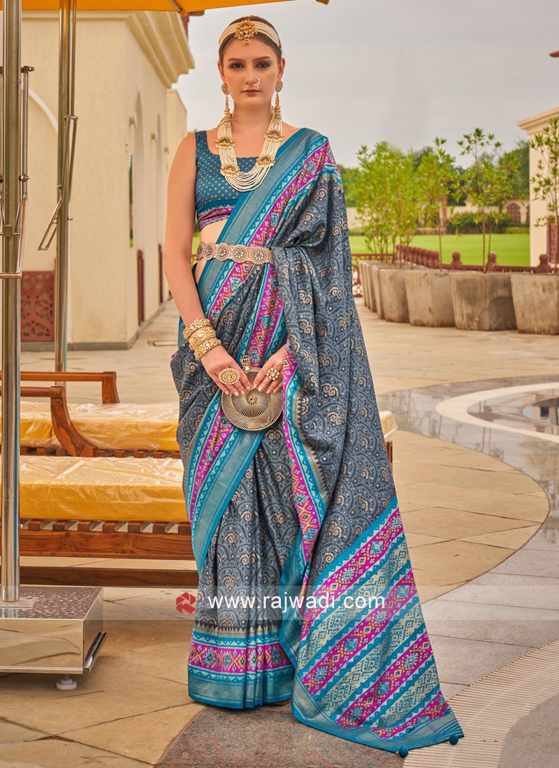 Buy Grey Organza Saree With Blouse Piece online-Karagiri