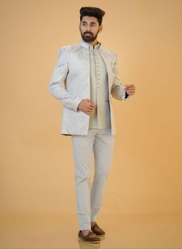 Grey Color Jacket Style Jodhpuri In Imported