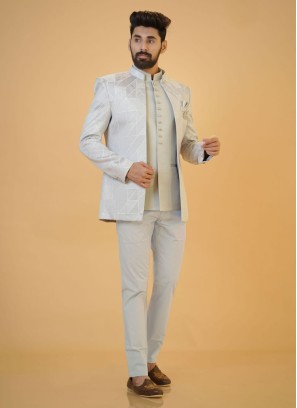 Grey Color Jacket Style Jodhpuri In Imported