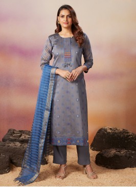 Grey Color Pant Style Bottom In Chanderi Fabric