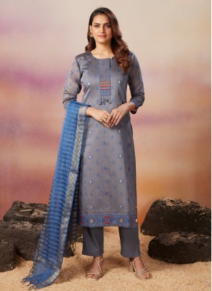 Grey Color Pant Style Bottom In Chanderi Fabric