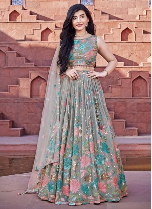 Grey Color Sequins Embellished Choli Suit