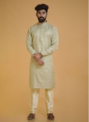 Grey Color Silk Kurta Pajama For Men