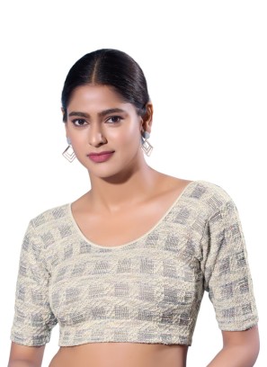 Grey Jacquard Silk Readymade Blouse