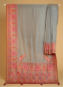 Grey Pashmina Silk Woven Saree