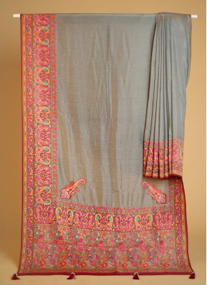 Grey Pashmina Silk Woven Saree