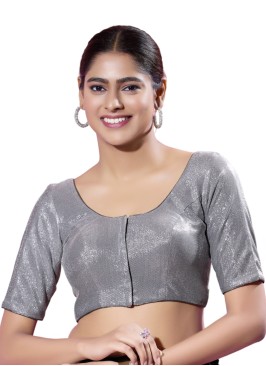 Grey Saree Blouse In Shimmer Fabric