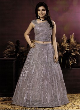 Grey Sequins Embroidered Net Lehenga Choli