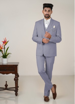 Grey Tuxedo Set In Imported Fabric