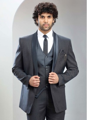 Grey Tuxedo Suit In Imported Fabric