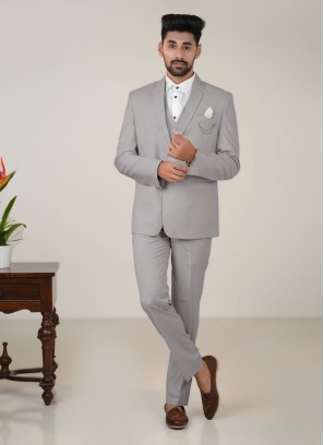 Grey Tuxedo Suit In Imported Fabric