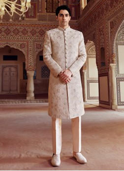 Groom Heavy Embroidered Sherwani Set In Silk