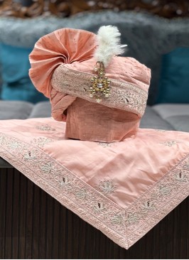 Groom Wear Peach Safa And Dupatta