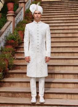 Groom Zardosi Embroidered Sherwani Set In Silk