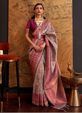 Dusty Rose Pink Woven Handloom Silk Classic Saree