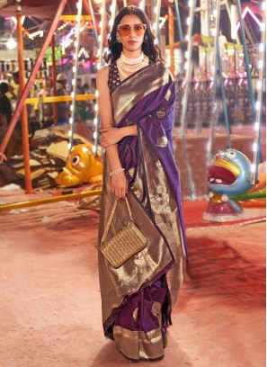 Designer Purple Handloom Silk Classic Saree