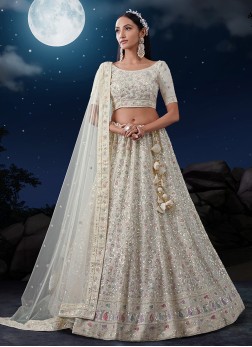 Wedding Wear Off White Sequins Embroidered Lehenga