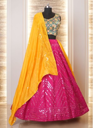 Hote Pink Plastic Mirror Work Chaniya Choli