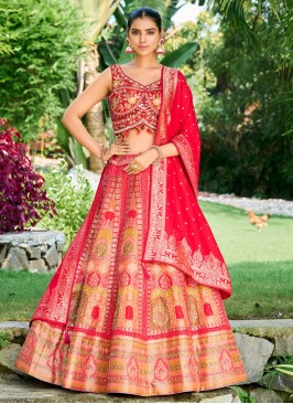 Red Embroidered Silk Lehenga Choli