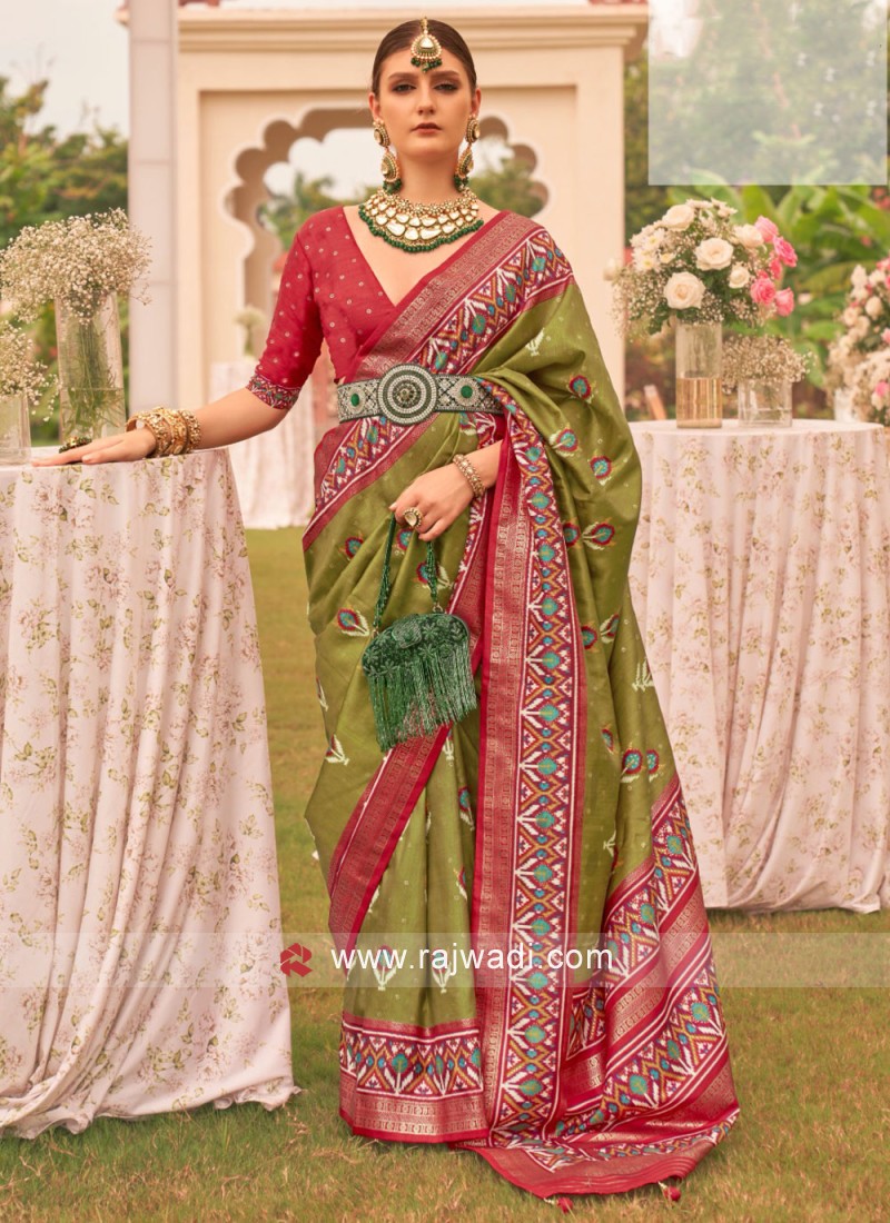 Buy Green and Maroon Art Silk Mehndi Silk Saree : 139701 -