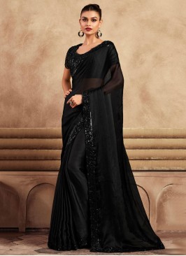 Black Chiffon Saree With Embroidered Border