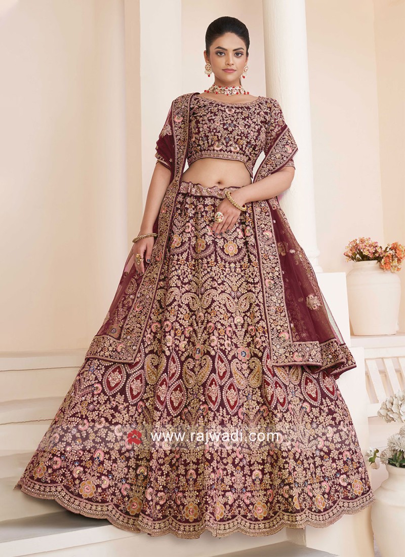 Dark Maroon Silk Lehenga Choli - Indian