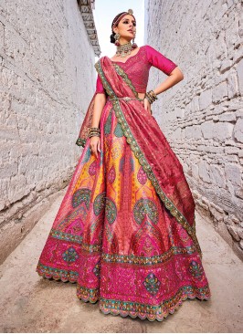 Multi Color Embroidered Banarasi Silk Lehenga Choli