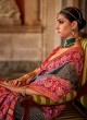 Incredible Grey And Red Banarasi Silk Classic Saree