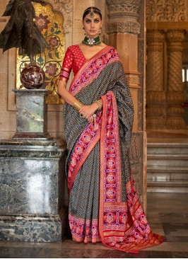 Incredible Grey And Red Banarasi Silk Classic Sare