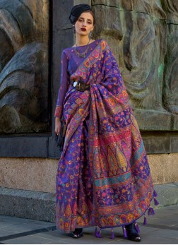 Purple Pashmina Silk Traditional Woven Saree