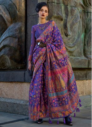 Purple Pashmina Silk Traditional Woven Saree