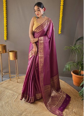 Elegant Weaving Silk Purple Designer Saree