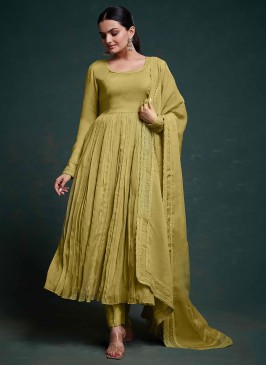 Mehndi Green Organza Anarkali Dress With Dupatta