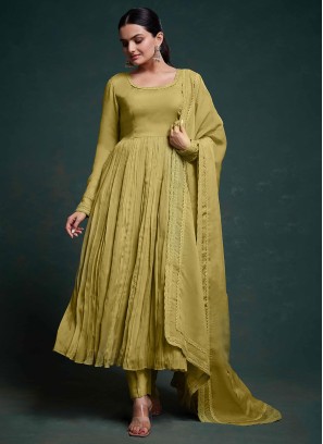 Mehndi Green Organza Anarkali Dress With Dupatta