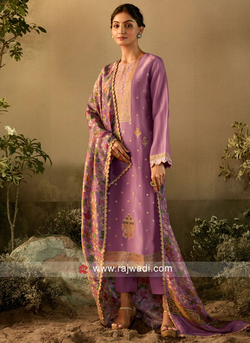 Purple Colour Tissue Silk Unstitched Dress Material