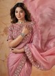 Lovely Pink Color Embroidered Festive Wear Saree