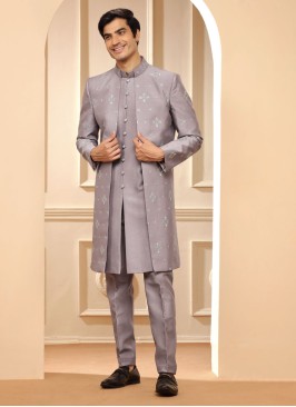 Jacket Style Embroidered Indowestern Set For Men