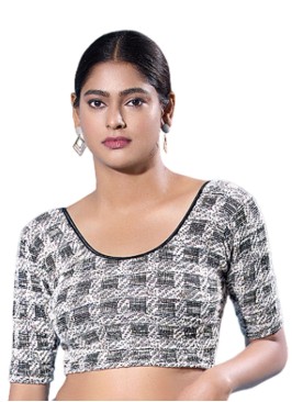 Jacquard Silk Black Stretchable Readymade Blouse